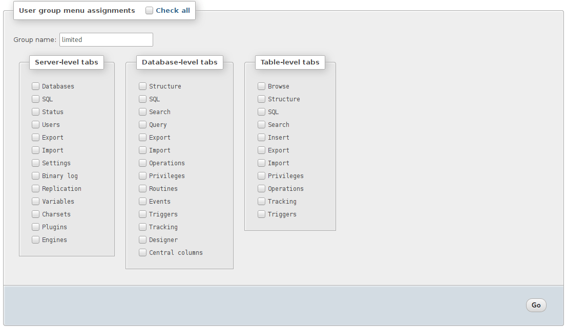 User management — phpMyAdmin 5.2.2 documentation